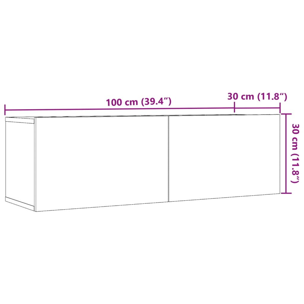 Veggmonterte TV-benker 2 stk artisan eik 100x30x30 cm