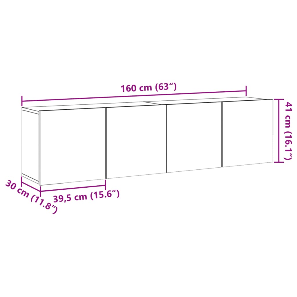 Veggmonterte TV-benker 2 stk gammelt tre 80x30x41 cm