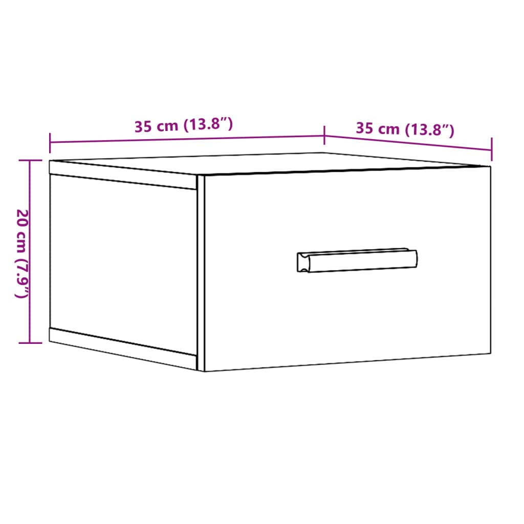 Veggmonterte nattbord 2 stk gammelt tre 35x35x20 cm