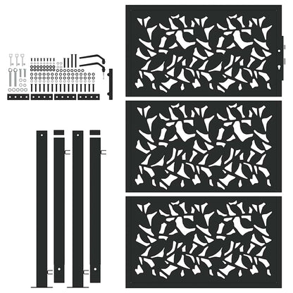 Hageport svart 105x155 cm stål bladdesign