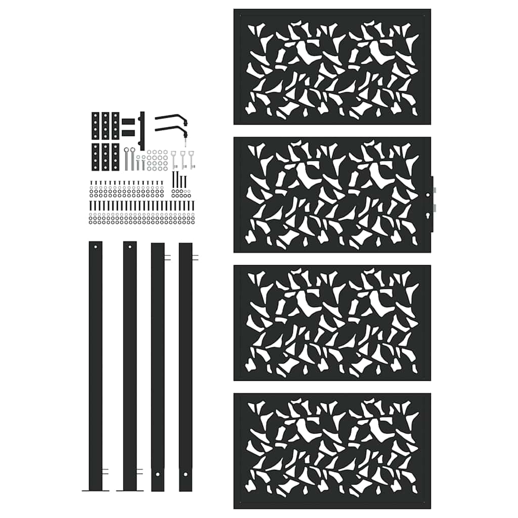 Hageport svart 105x205 cm stål bladdesign