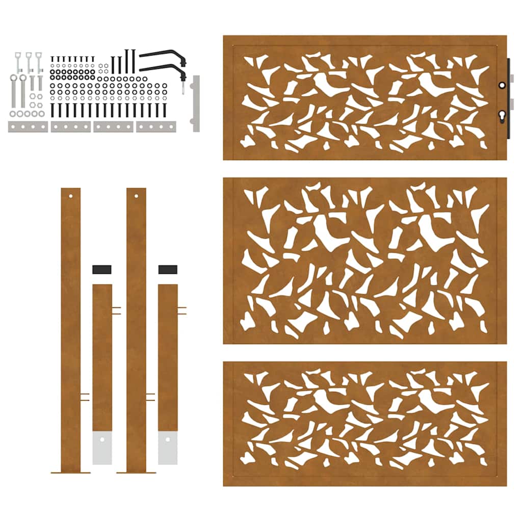 Hageport 105x130 cm oksidert stål bladdesign