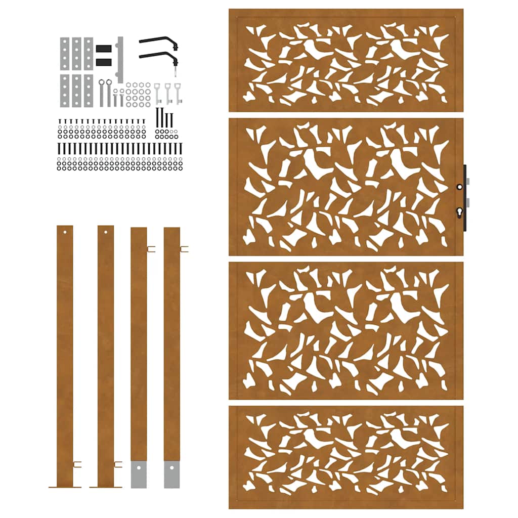 Hageport 105x180 cm oksidert stål bladdesign