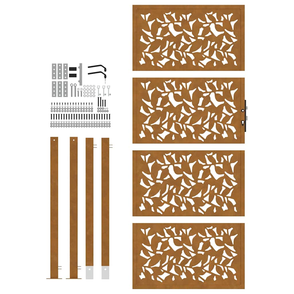 Hageport 105x205 cm oksidert stål bladdesign