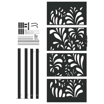 Hageport svart 105x205 cm stål bølgedesign