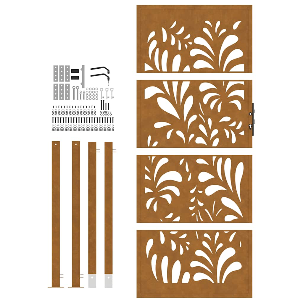 Hageport 105x205 cm oksidert stål bølgedesign