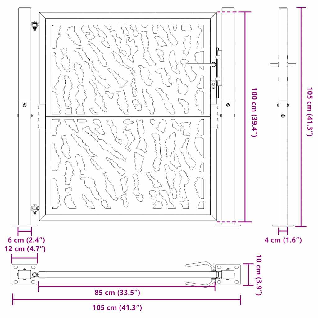 Hageport 105x105 cm oksidert stål spordesign