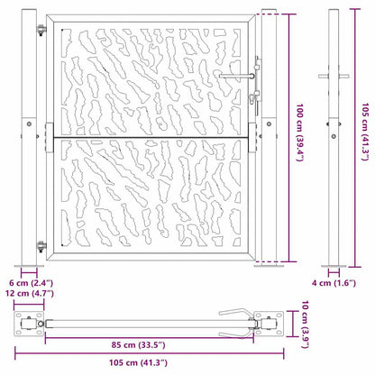 Hageport 105x105 cm oksidert stål spordesign