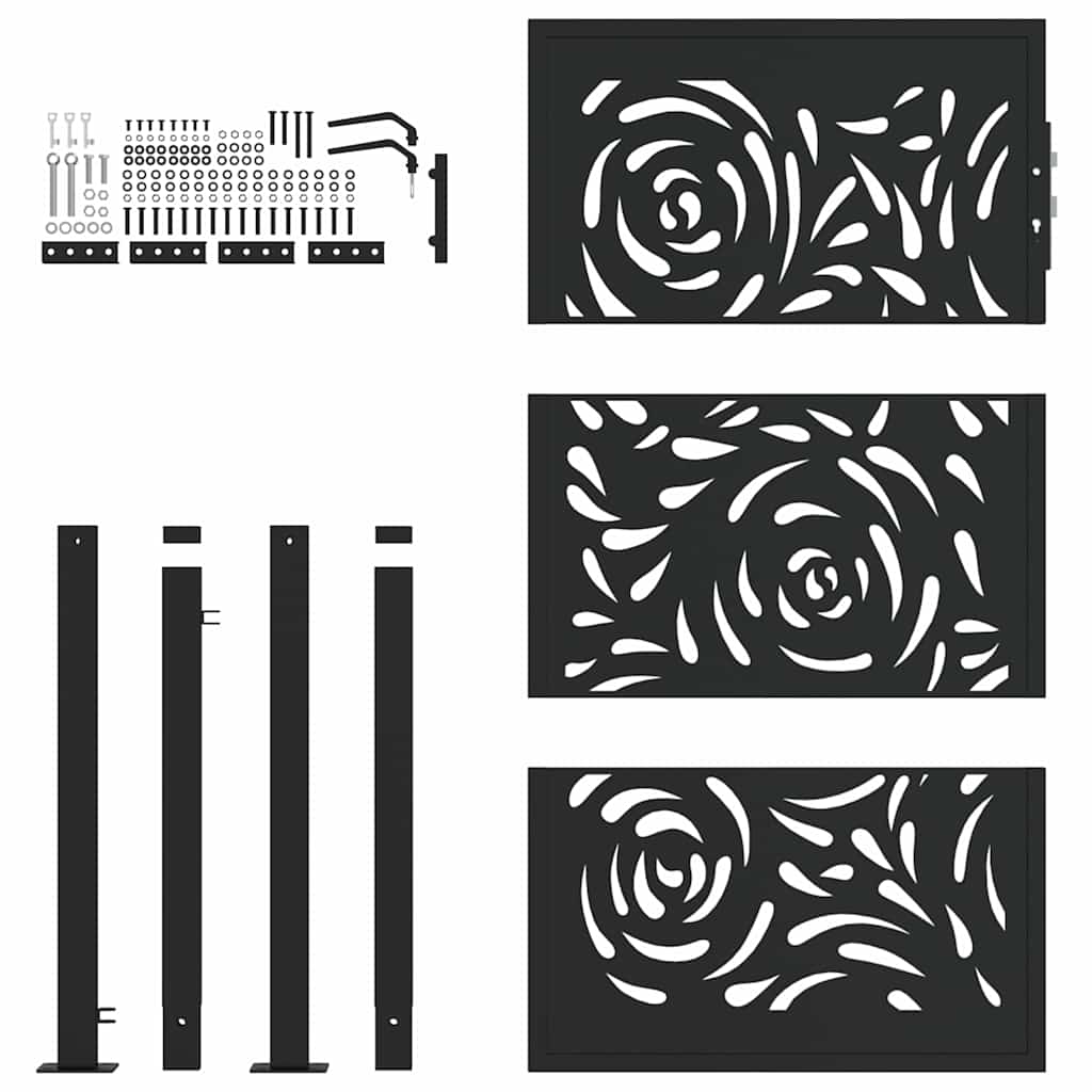 Hageport svart 105x155 cm stål flammedesign