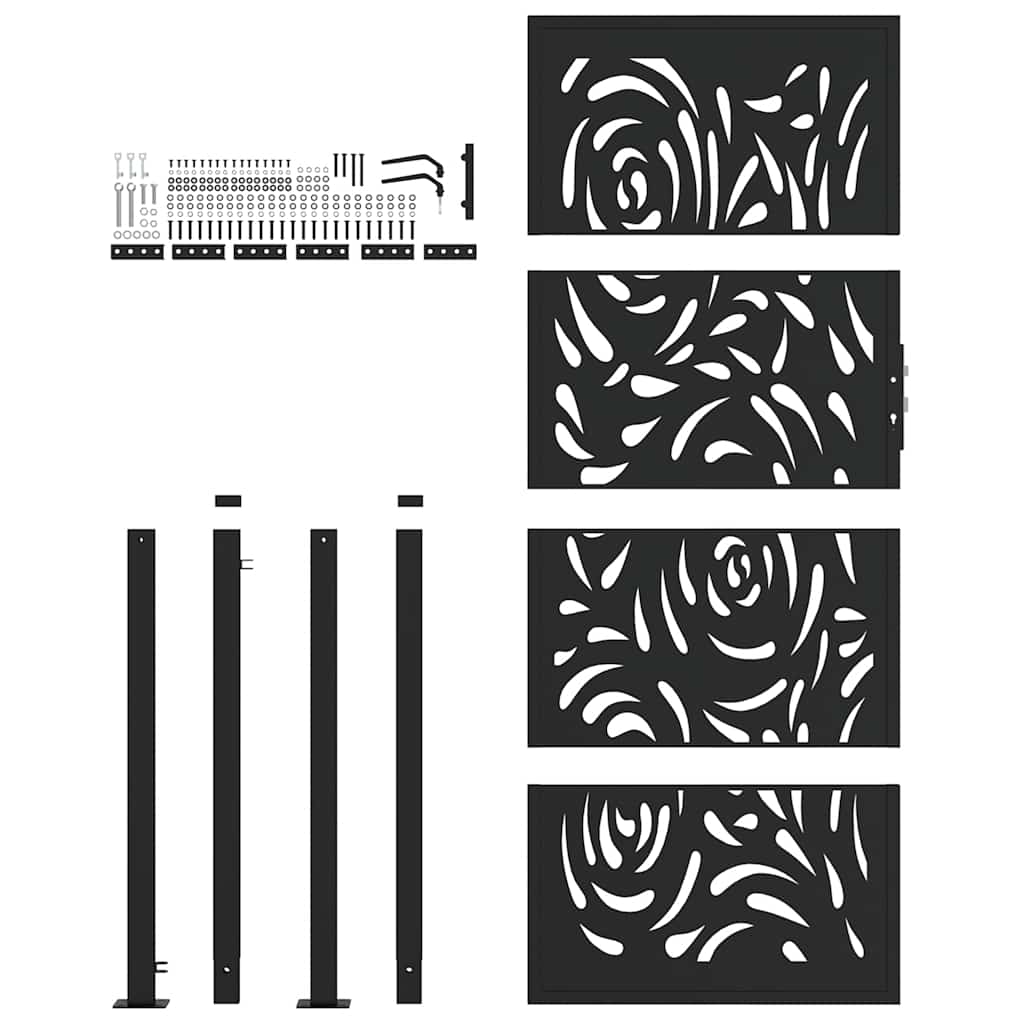 Hageport svart 105x205 cm stål flammedesign