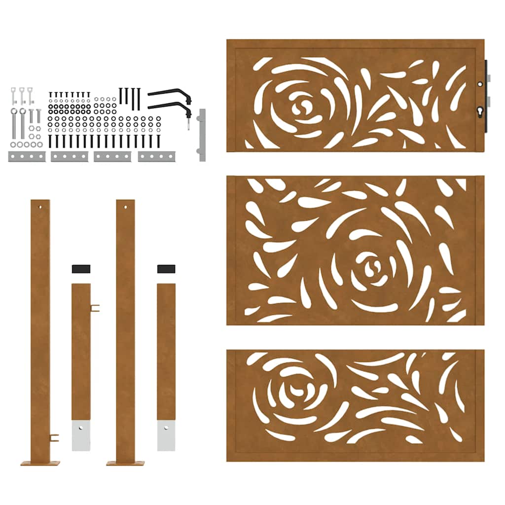 Hageport 105x130 cm oksidert stål flammedesign