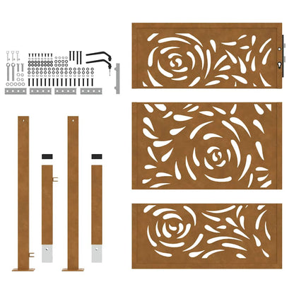 Hageport 105x130 cm oksidert stål flammedesign