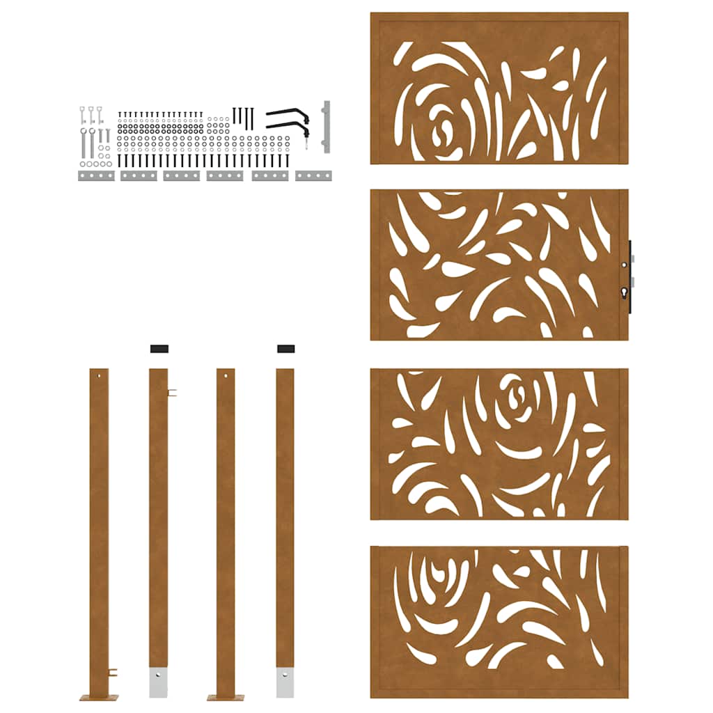 Hageport 105x205 cm oksidert stål flammedesign