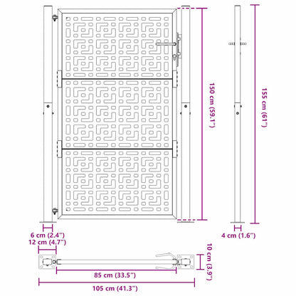 Hageport svart 105x155 cm stål kryssdesign