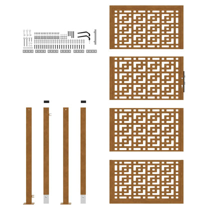 Hageport 105x130 cm oksidert stål kryssdesign