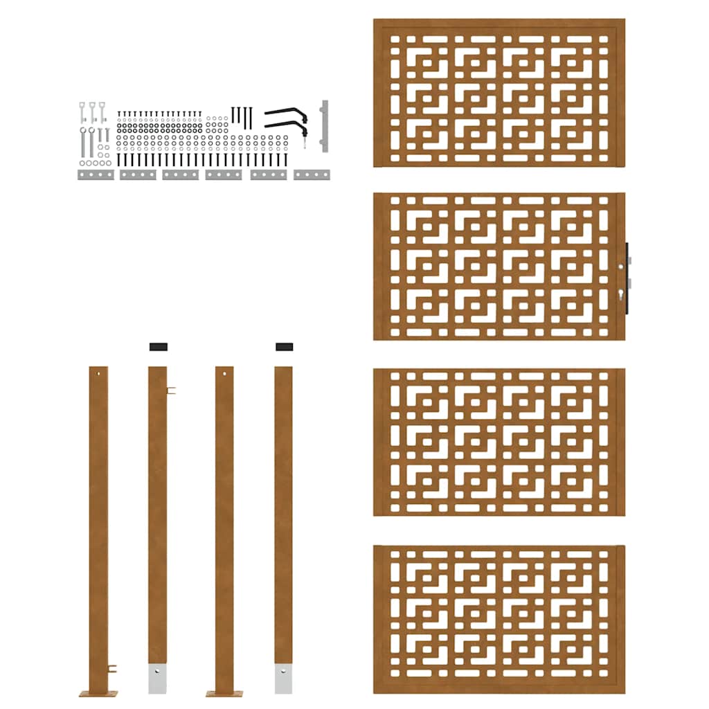 Hageport 105x205 cm oksidert stål kryssdesign