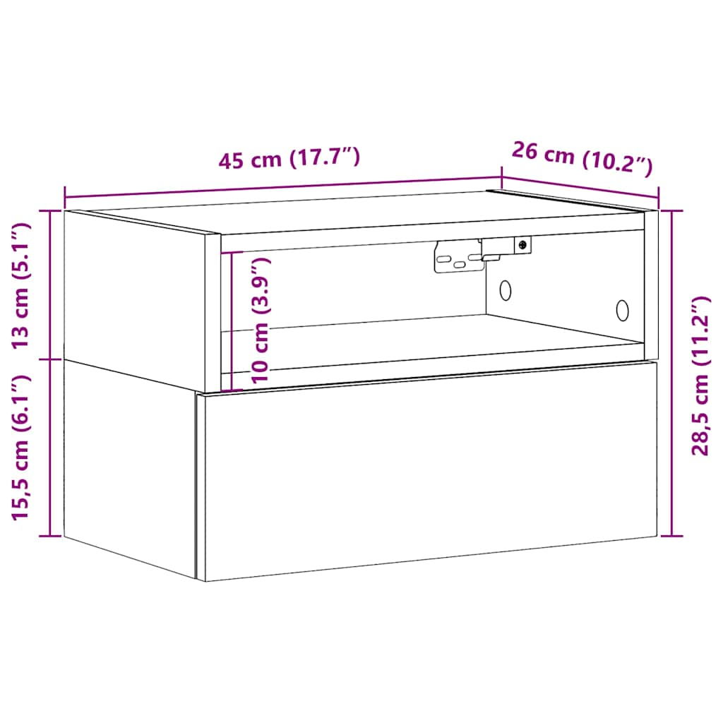 Veggmonterte nattbord 2 stk hvit 45x26x28,5 cm