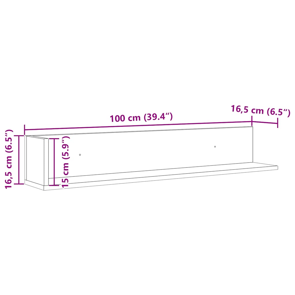 Veggskap 2 stk sonoma eik 100x16,5x16,5 cm konstruert tre