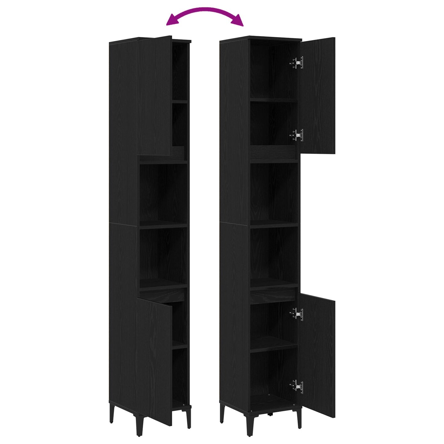 Baderomsskap Svart Eik 30x30x190 cm Konstruert Tre