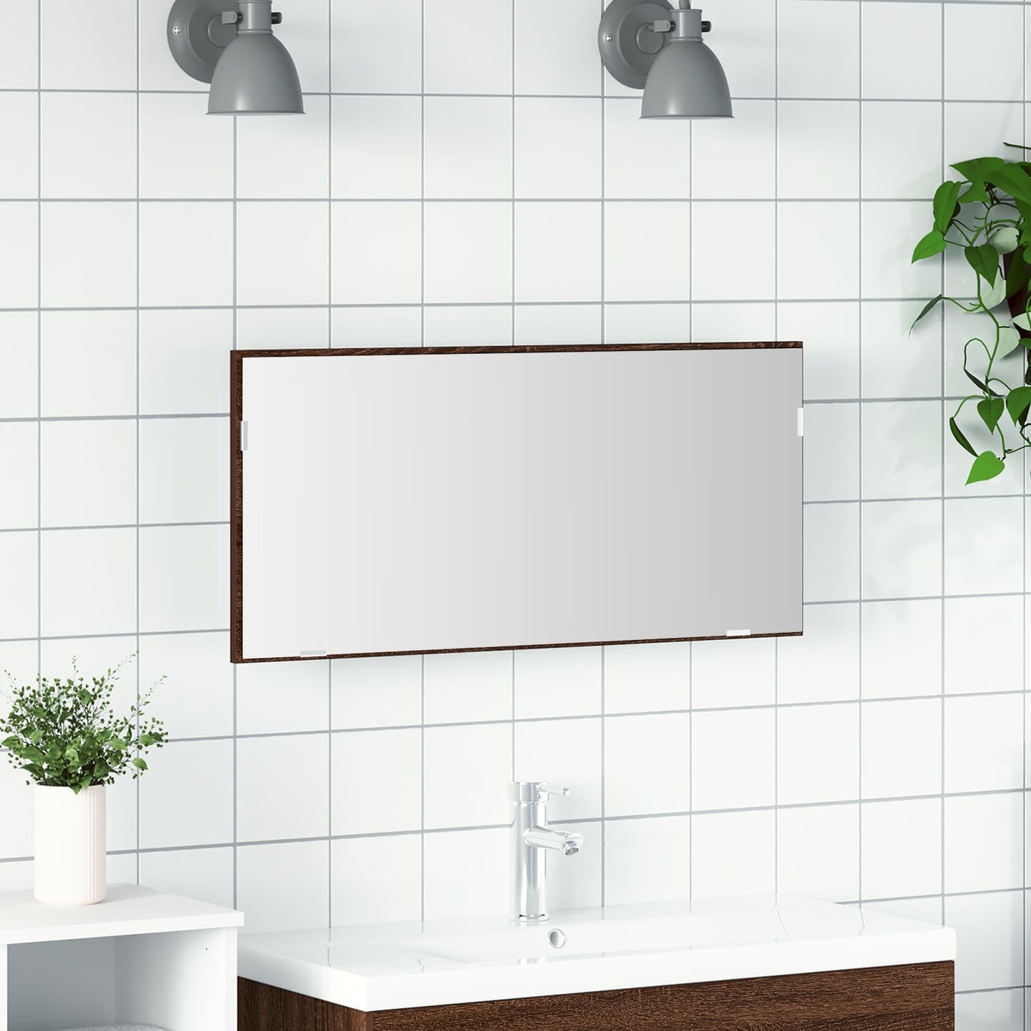 Baderom Speilskap med LED Lys Brun Eik 80x37 cm