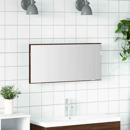 Baderom Speilskap med LED Lys Brun Eik 80x37 cm