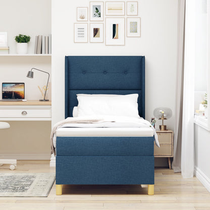 Box Spring Seng med Madras Blå 80x200 cm Stoff