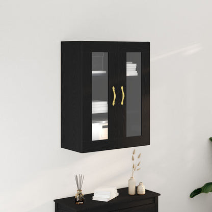 Vegghengt Skap med Glassdører Svart Eik 69,5x34x90 cm