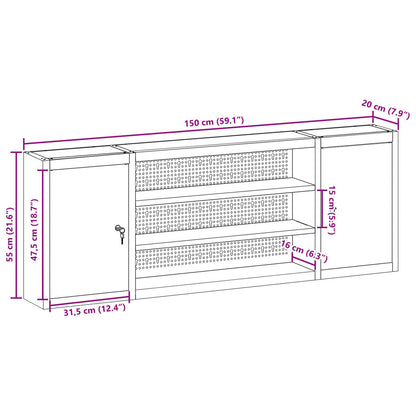 Verktøyskap Vegghengt med Pegboard Rød 150x20x55 cm Stål