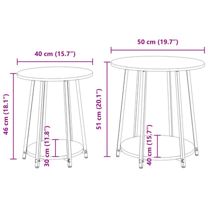 Sidebord 2 stk Sort Eik Bygget Tre og Metall
