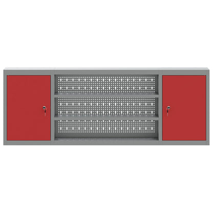 Verktøyskap Vegghengt med Pegboard Rød 150x20x55 cm Stål