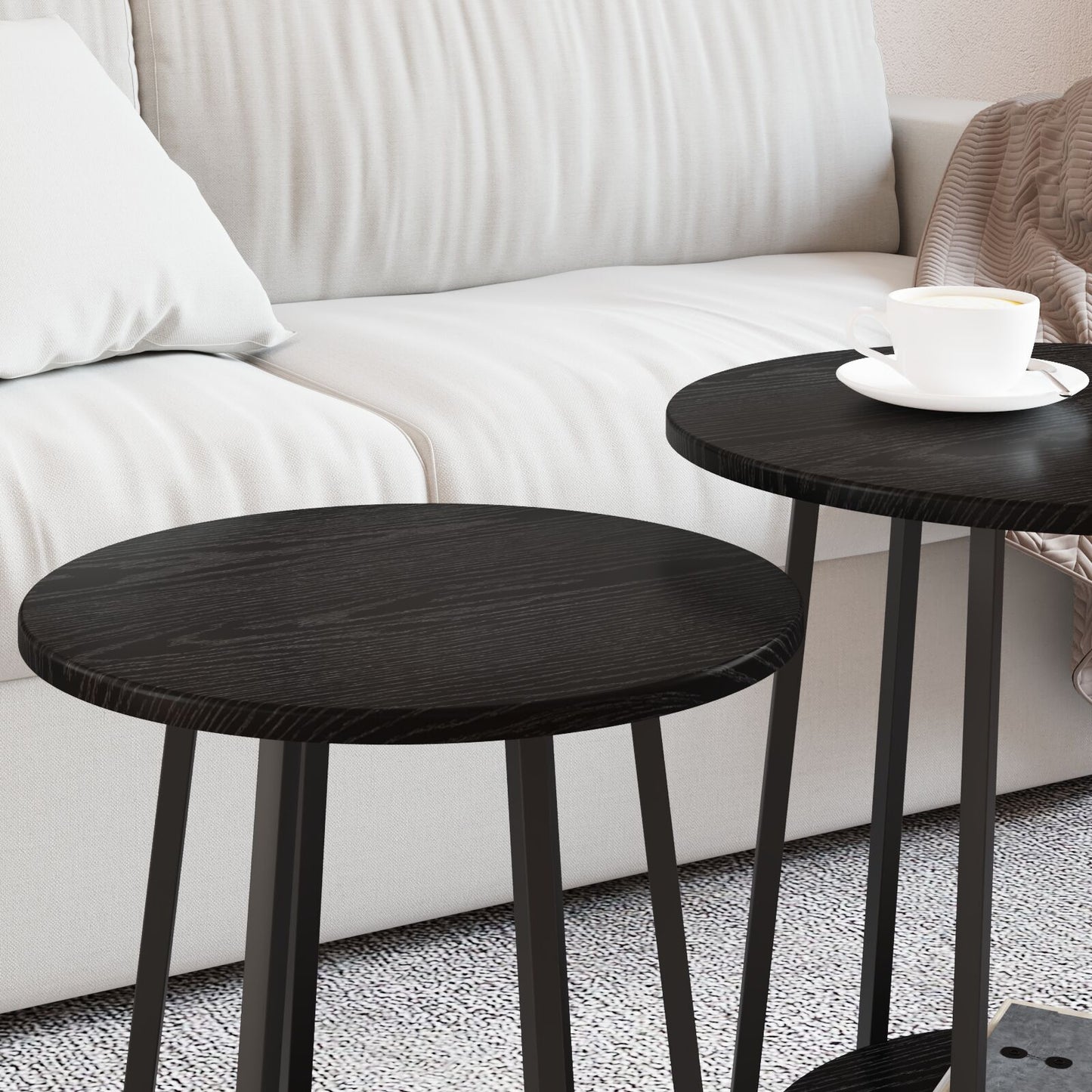 Sidebord 2 stk Sort Eik Bygget Tre og Metall