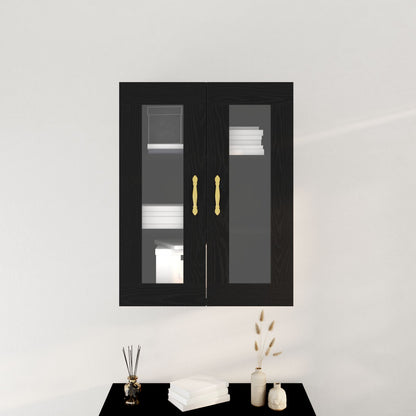 Vegghengt Skap med Glassdører Svart Eik 69,5x34x90 cm