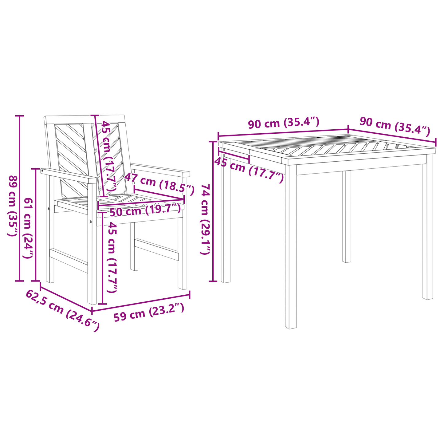 4-delt hage spisebord Solid Tre Akasie
