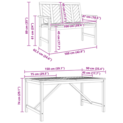 3-delt Hage Spisebord Massivt Tre Akasie