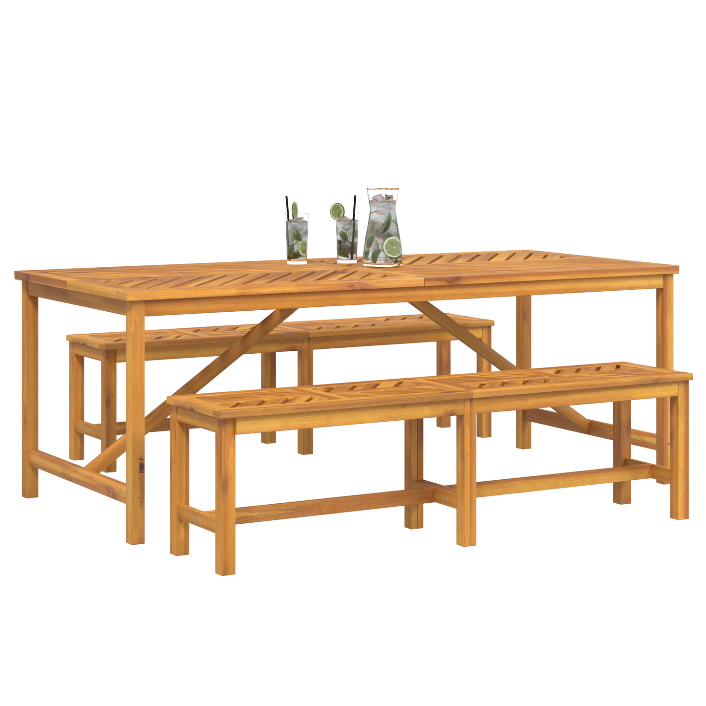 6 Delt Hage Spisebordsett Massivt Tre Akasietre