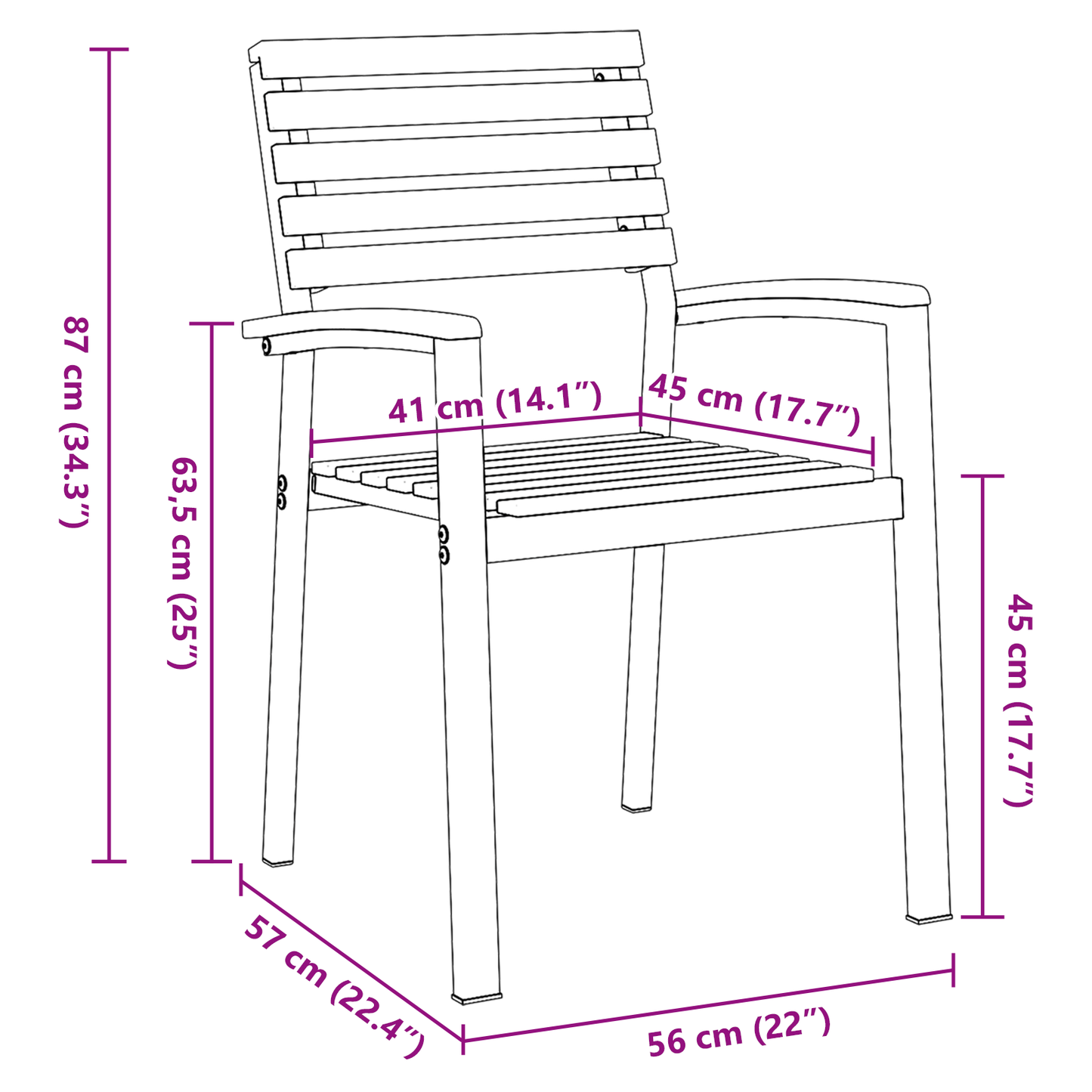 5-delt hagemøbelsett i solid akasietre og metall