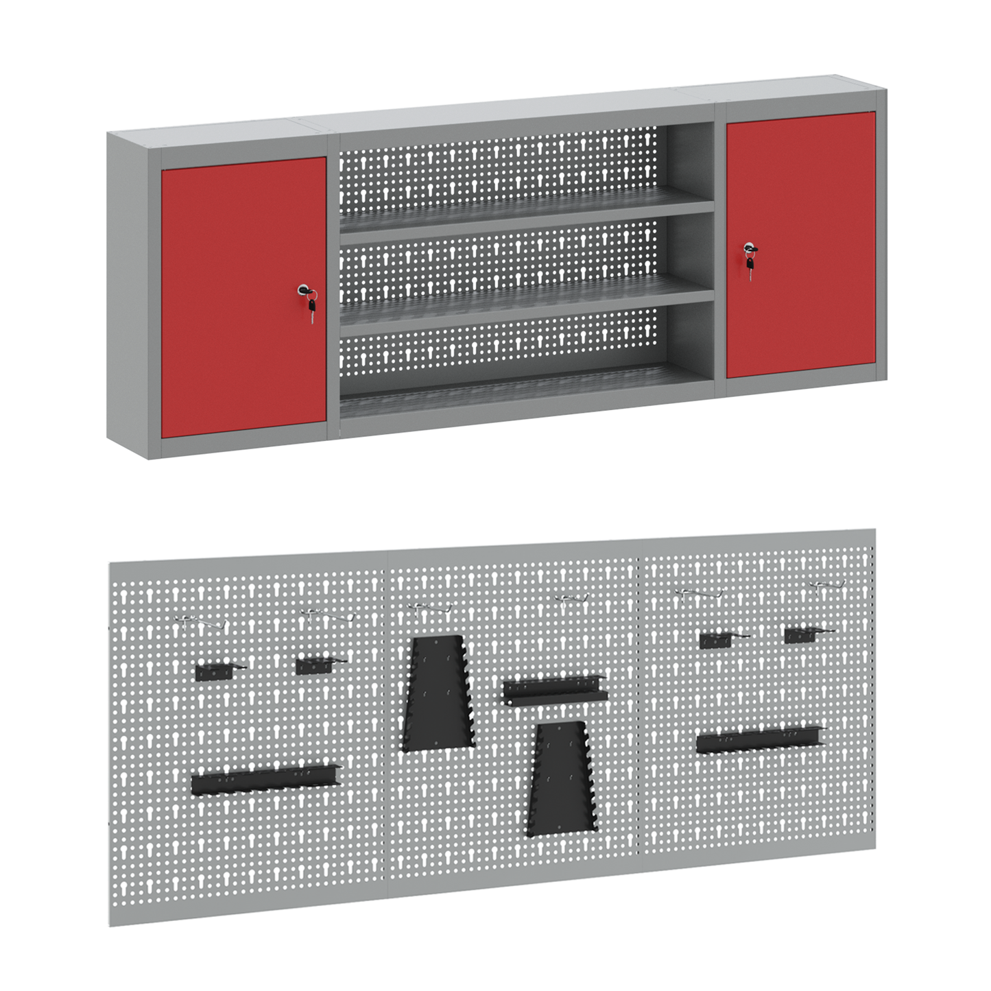 7-delt arbeidsbenksett i rødt stål
