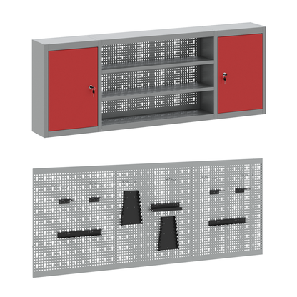 7-delt arbeidsbenksett i rødt stål