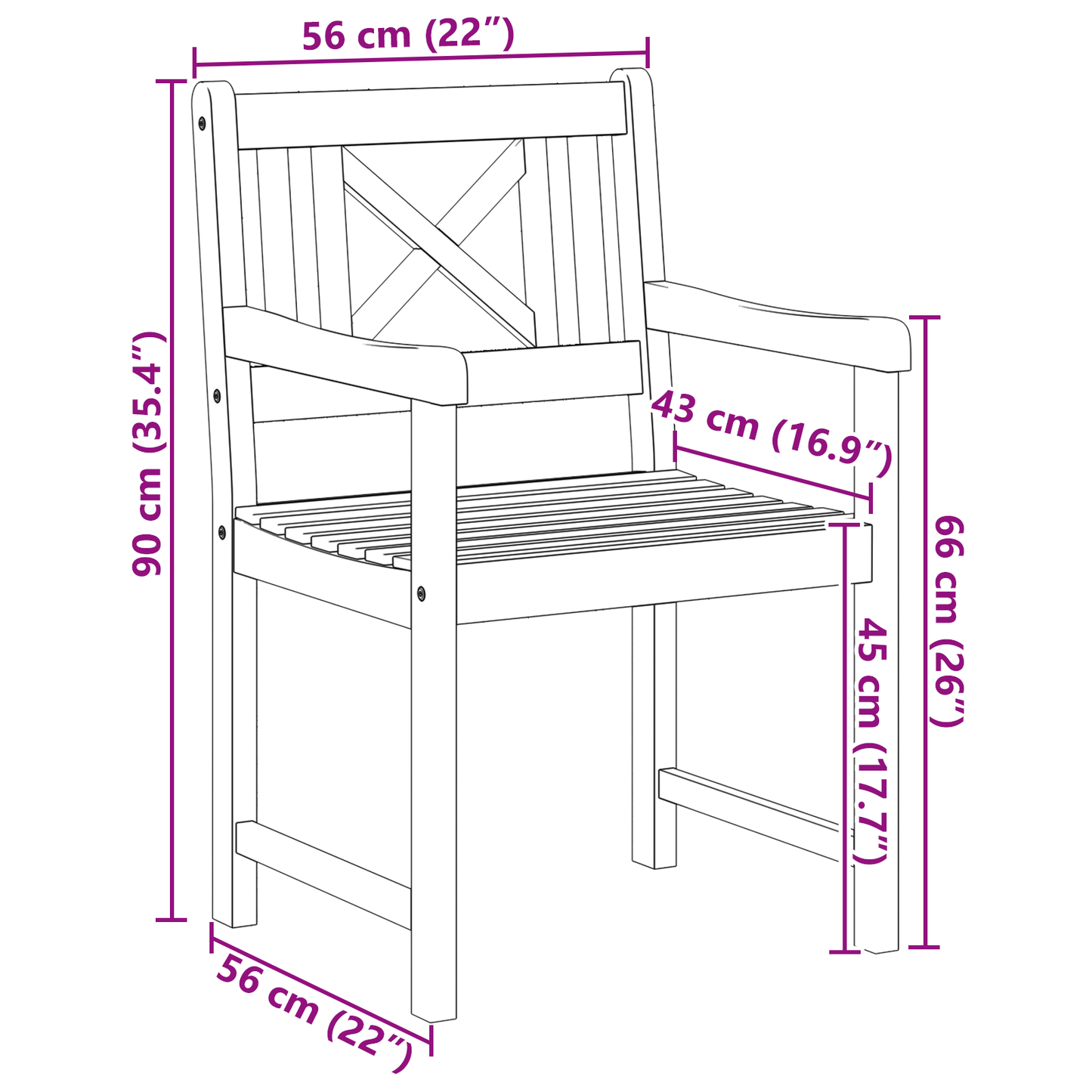 Hagemøbler 8 stk 56x55.5x90 cm Massivt tre akasietre