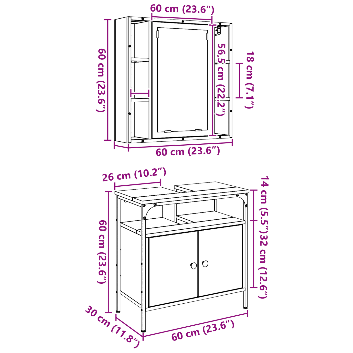 2 Delt Badmøbelsett Gammelt Tre Konstruert Tre