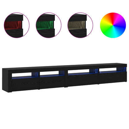 3-delt TV-skapsett med LED-lamper svart eik konstruert tre