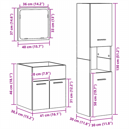 3-delt baderomsmøbelsett gammelt tre