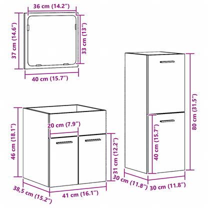 3 Delt Baderomsmøbelsett Gammelt Tre Ingeniørtre