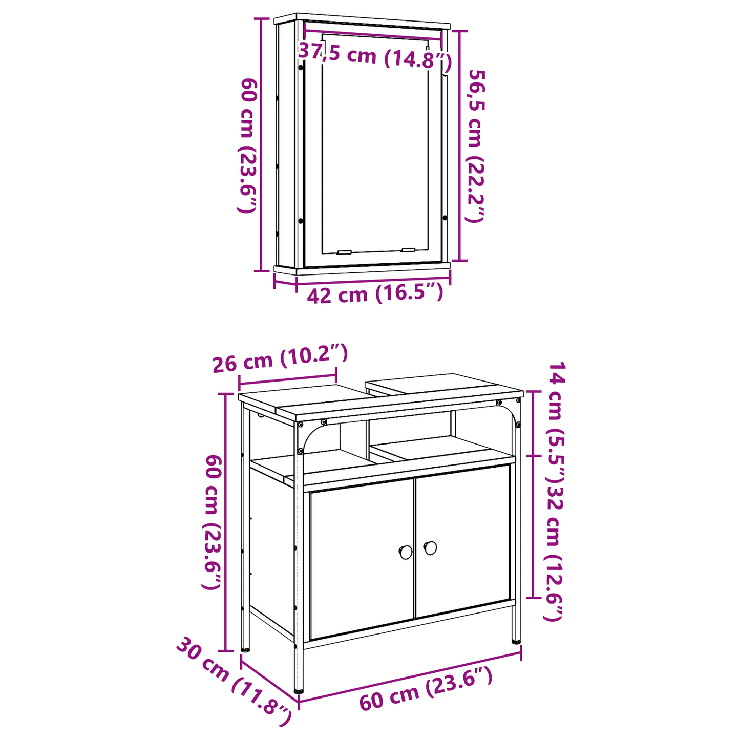 2 Dels Badmøbelsett Gammelt Tre Konstruert Tre