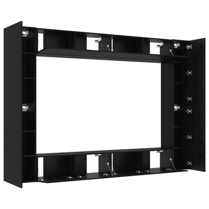 12 Delt TV Benk Set Veggmontert Svart Eik Konstruksjonstre