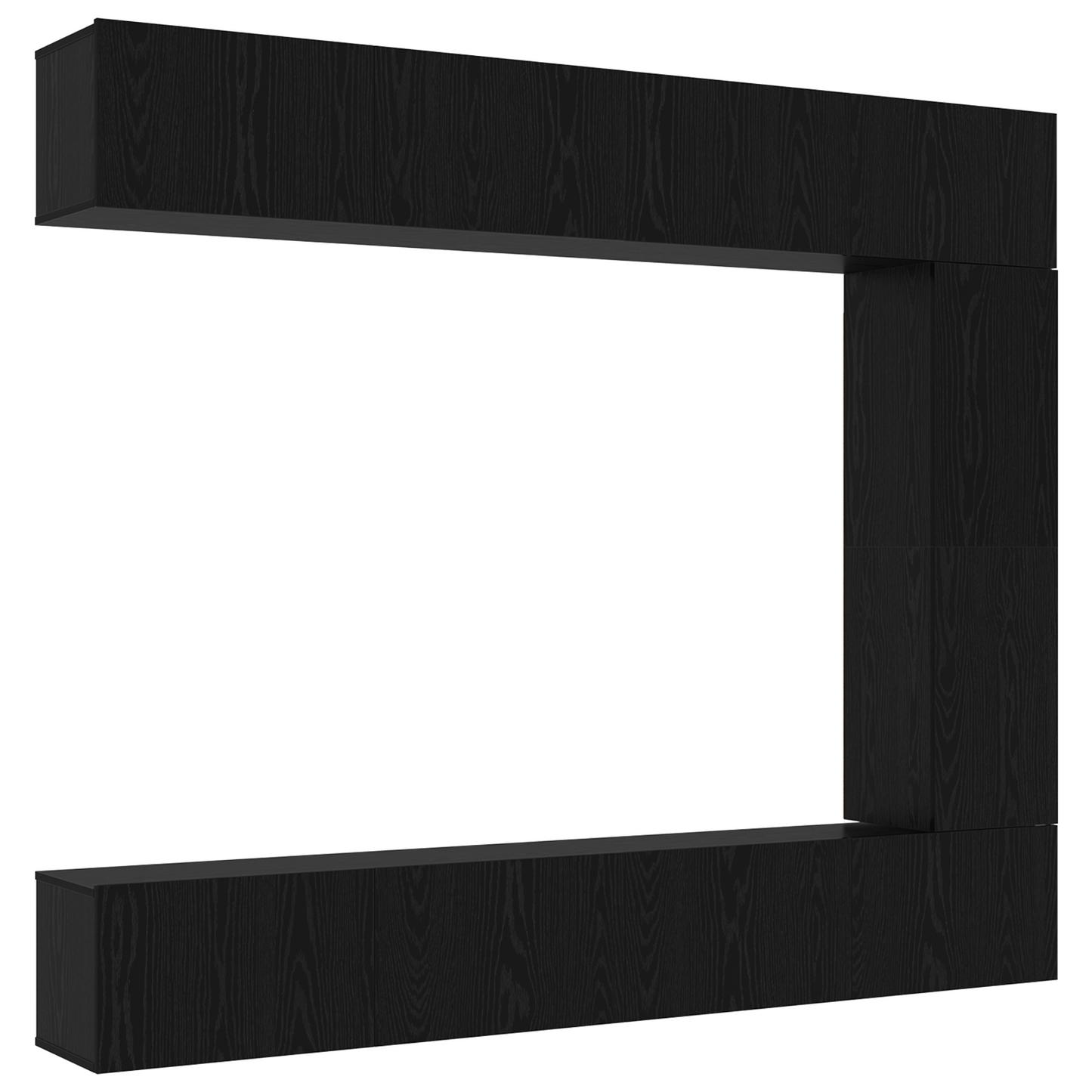 5-delt vegghengt TV-skapsett i svart eik, konstruert tre
