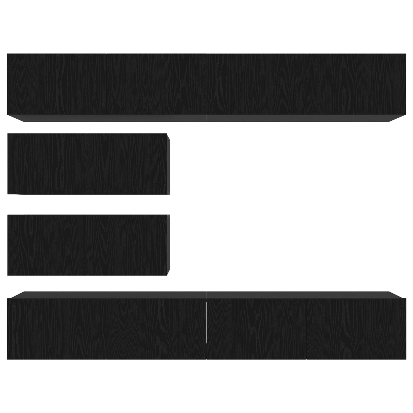 6-delt TV-skap sett veggmontert svart eik konstruert tre