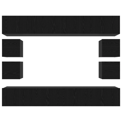 8-delt TV-skapsett – Veggmontert svart eik, laget av konstruert tre