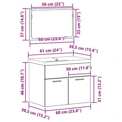 3-delt Baderomsmøbelsett Gammelt Tre Konstruert Tre