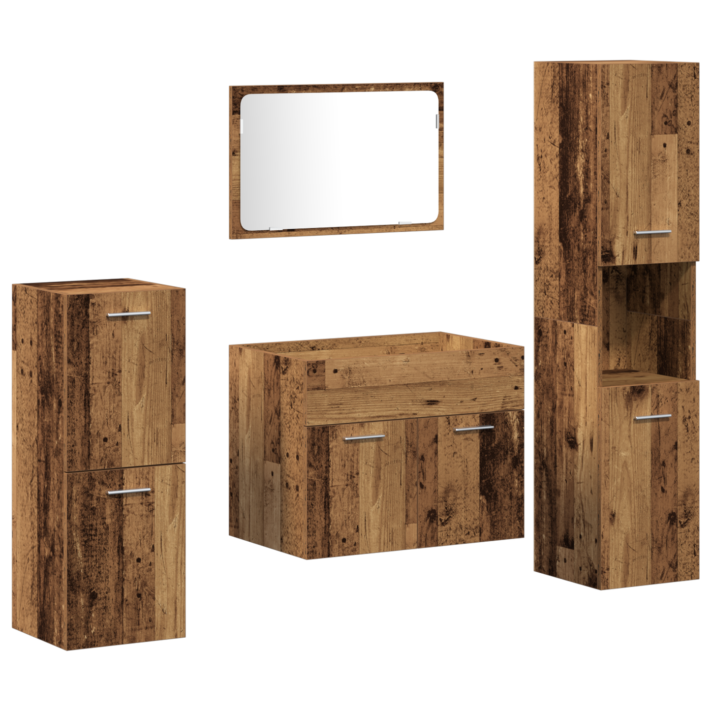 4-delt baderomsmøbelsett Gammelt tre